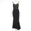 Women's Lace Jacquard Stitching Sheath Dress with V-Neck, Bare Chest and Suspenders Design