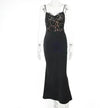 Women's Lace Jacquard Stitching Sheath Dress with V-Neck, Bare Chest and Suspenders Design