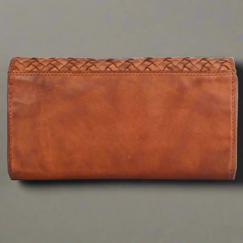 MET Women’s Leather Basket Weave Wallet. Artisan Woven Multi-Card Organizer