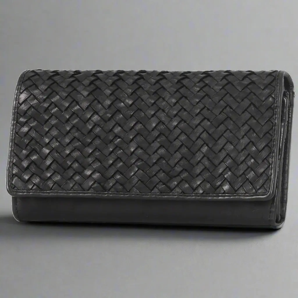 MET Women’s Leather Basket Weave Wallet. Artisan Woven Multi-Card Organizer