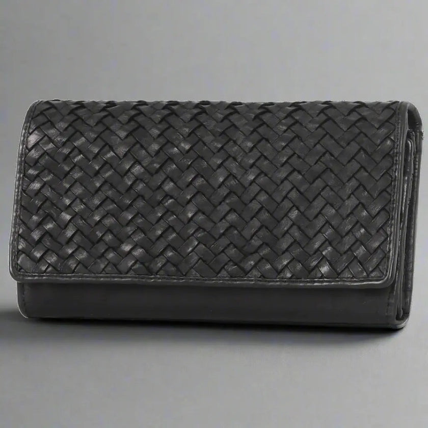 MET Women’s Leather Basket Weave Wallet. Artisan Woven Multi-Card Organizer
