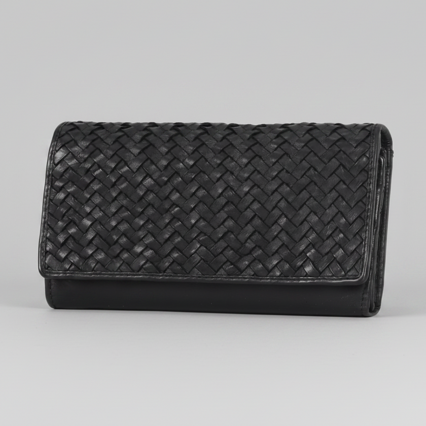 MET Women’s Leather Basket Weave Wallet. Artisan Woven Multi-Card Organizer