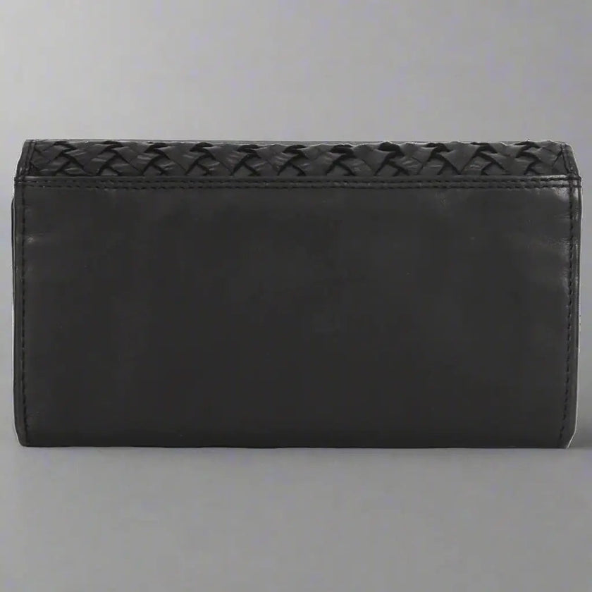 MET Women’s Leather Basket Weave Wallet. Artisan Woven Multi-Card Organizer
