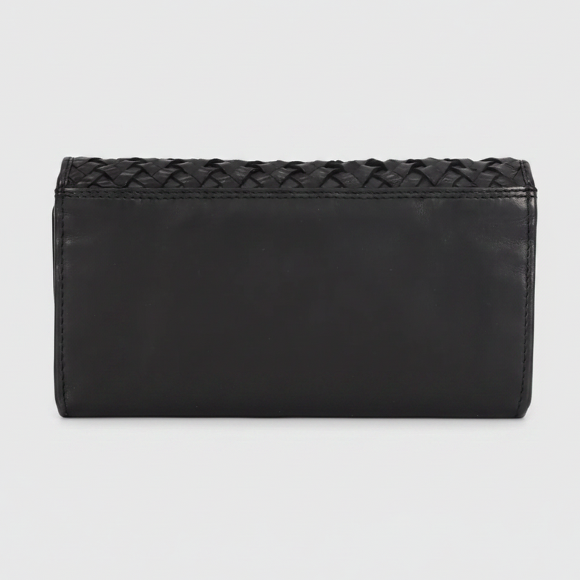 MET Women’s Leather Basket Weave Wallet. Artisan Woven Multi-Card Organizer