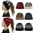 Women's Leopard Jacquard Ponytail Knitted Woolen Hat