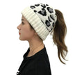 Women's Leopard Jacquard Ponytail Knitted Woolen Hat