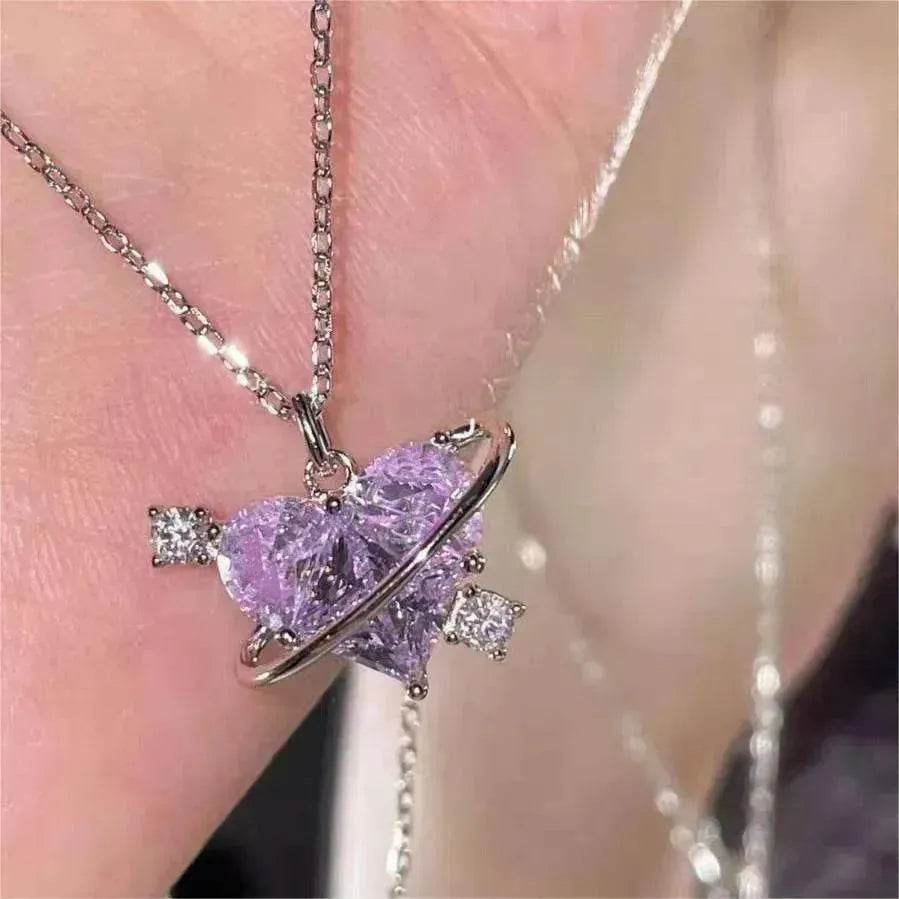 Women's Love Planet Pink Diamond Love Necklace