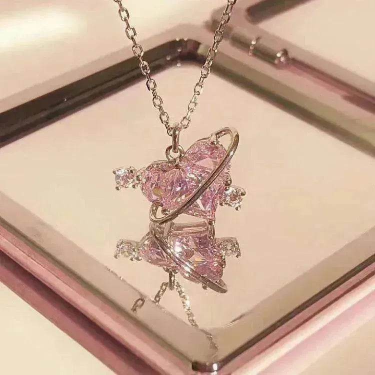 Women's Love Planet Pink Diamond Love Necklace