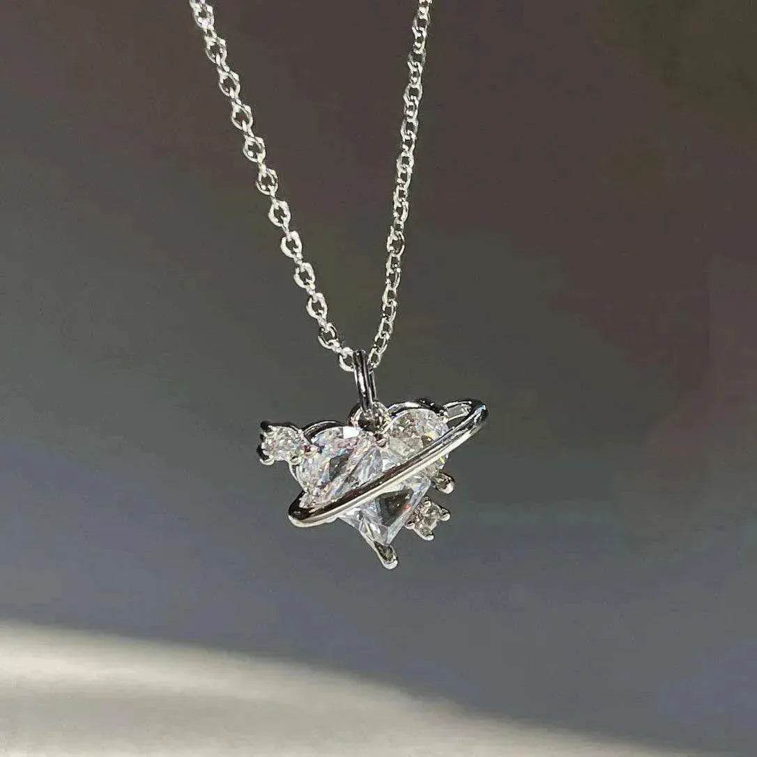 Women's Love Planet Pink Diamond Love Necklace