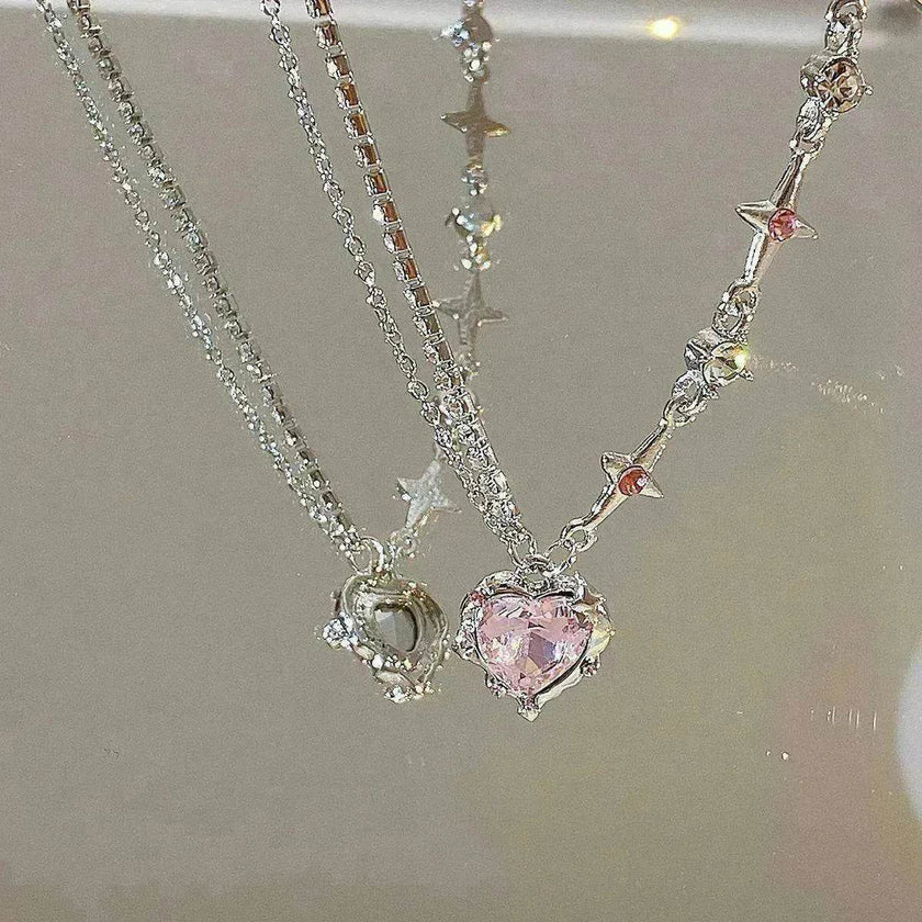 Women's Love Planet Pink Diamond Love Necklace