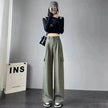 Women's Overalls High Waist Trousers Straight Casual Wide Leg Pants
