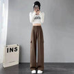 Women's Overalls High Waist Trousers Straight Casual Wide Leg Pants