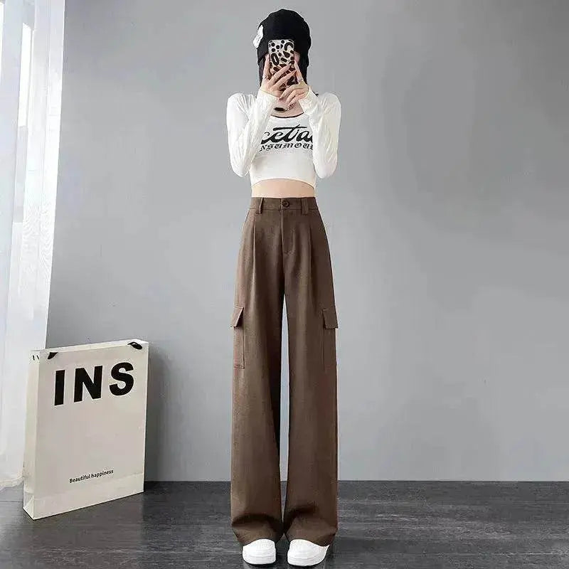Women's Overalls High Waist Trousers Straight Casual Wide Leg Pants