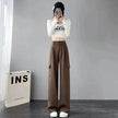 Women's Overalls High Waist Trousers Straight Casual Wide Leg Pants