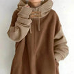 Women's Patchwork Color Loose Hooded Long-sleeve Zipper Sweater