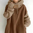 Women's Patchwork Color Loose Hooded Long-sleeve Zipper Sweater