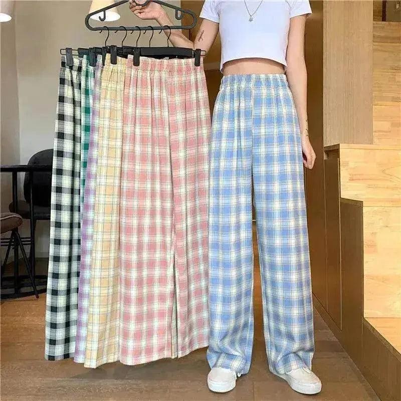 Women's Plaid Wide Leg Casual Pants