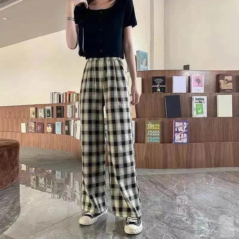 Women's Plaid Wide Leg Casual Pants