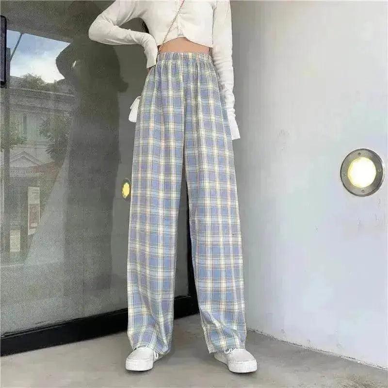 Women's Plaid Wide Leg Casual Pants