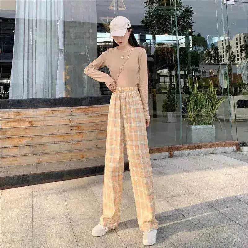 Women's Plaid Wide Leg Casual Pants