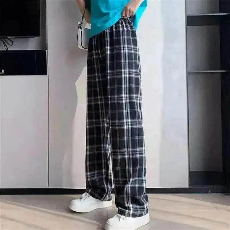 Women's Plaid Wide Leg Casual Pants