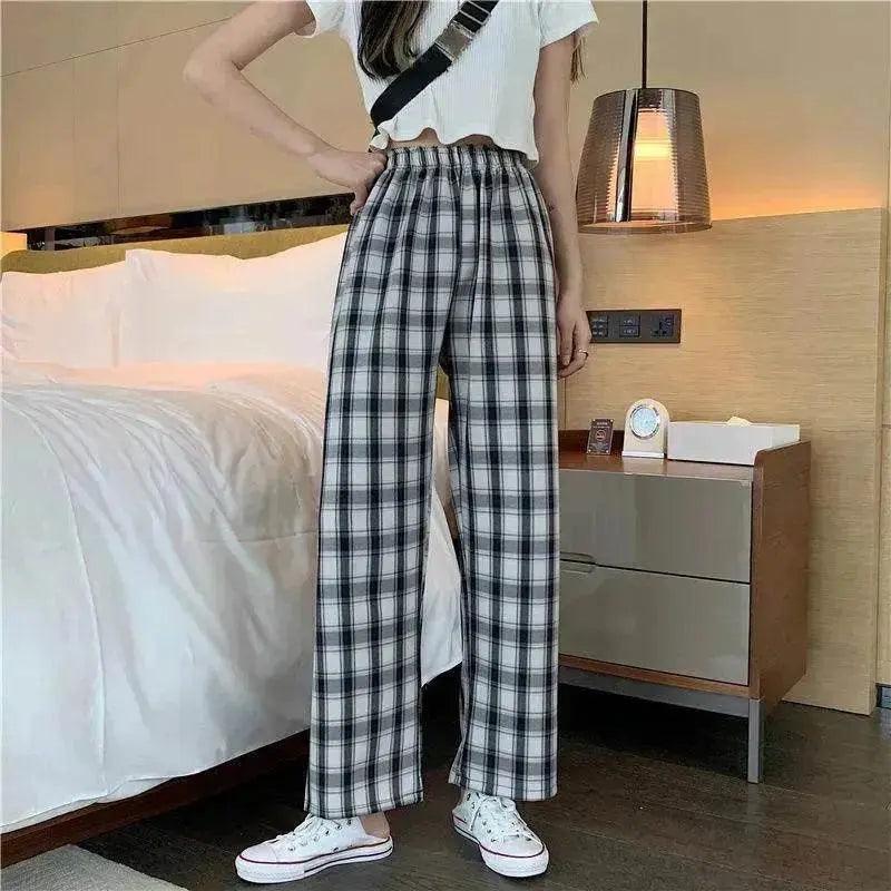 Women's Plaid Wide Leg Casual Pants