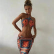 Women's Printed Halter Strap Strapless Slim Skirt Set