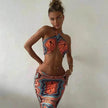 Women's Printed Halter Strap Strapless Slim Skirt Set