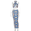 Women's Printed Halter Strap Strapless Slim Skirt Set
