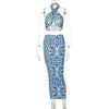 Women's Printed Halter Strap Strapless Slim Skirt Set
