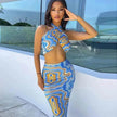 Women's Printed Halter Strap Strapless Slim Skirt Set