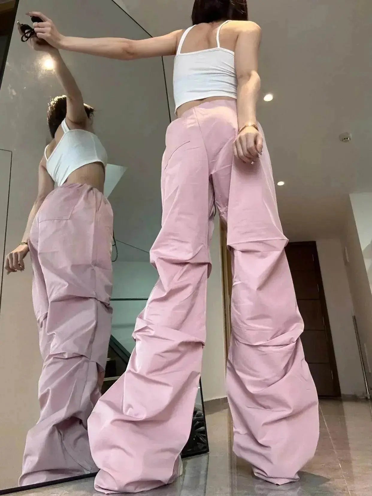 Women's Retro Pleated Pink Overalls