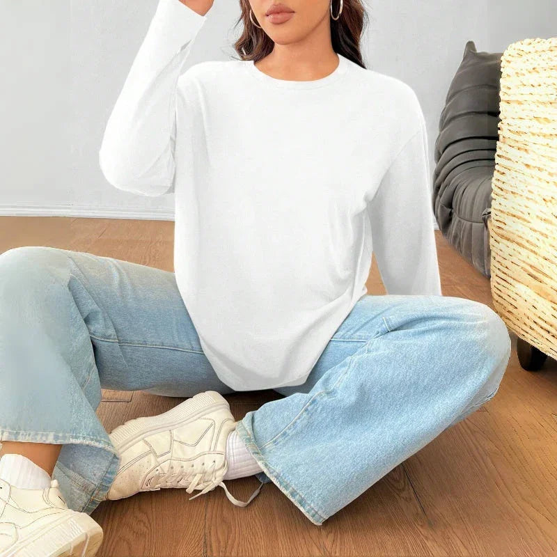 Women's Solid Color Loose Round Neck Top