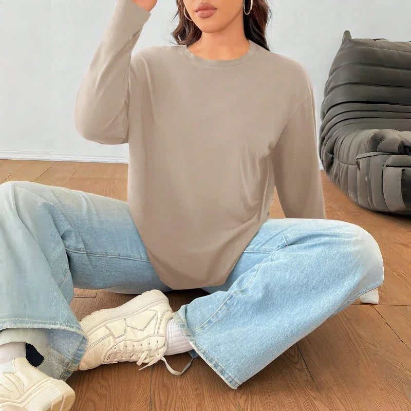 Women's Solid Color Loose Round Neck Top
