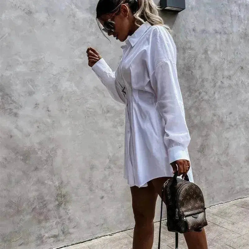 Women's Solid Color Shirt Collar Dress