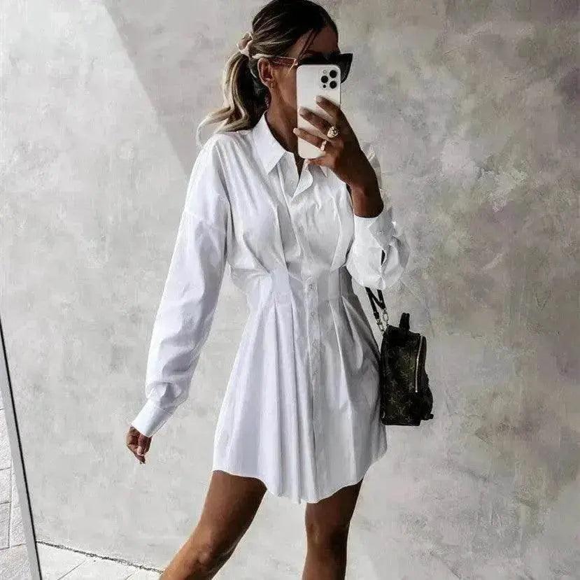 Women's Solid Color Shirt Collar Dress