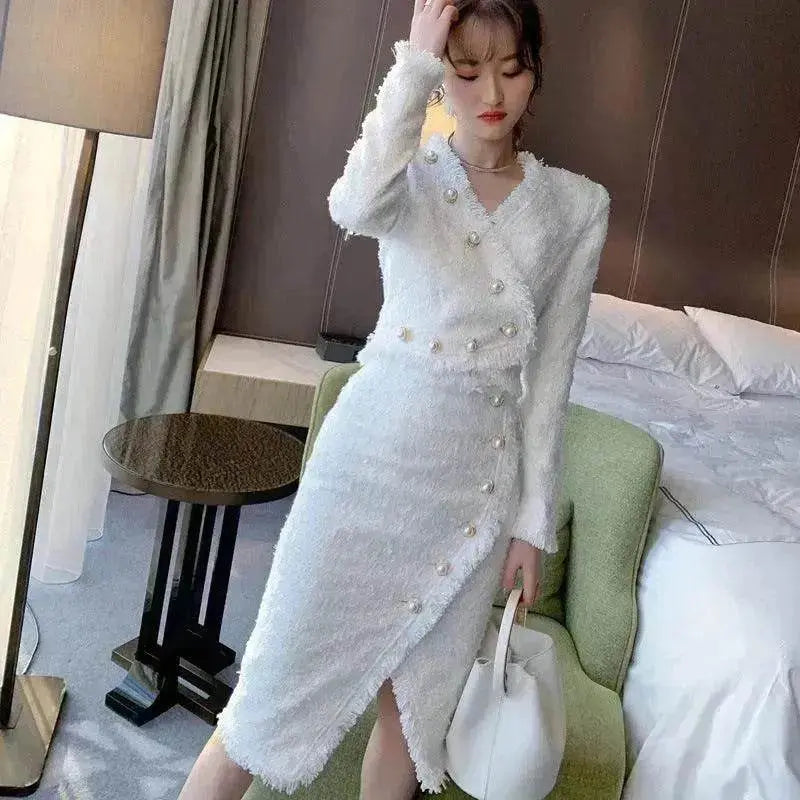Women's Suit Western Style Small Look Tall Suit Burr Tweed Blazer and Skirt Two-piece Set