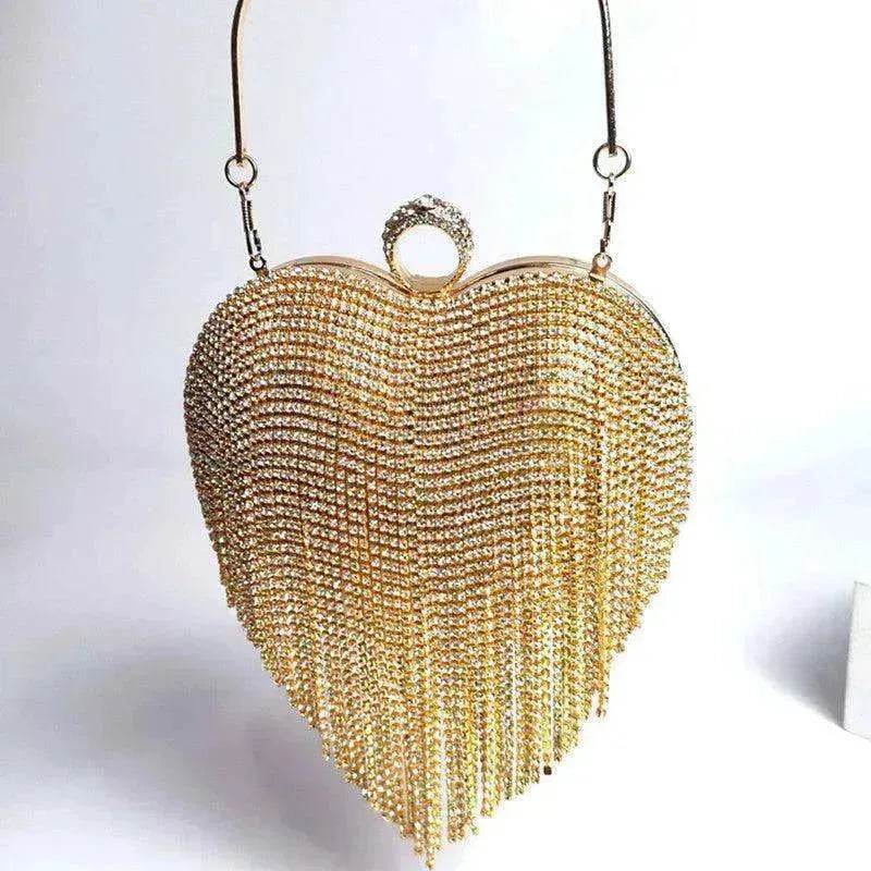 Women's Tassel Heart Shape Inlaid Diamond Handbag