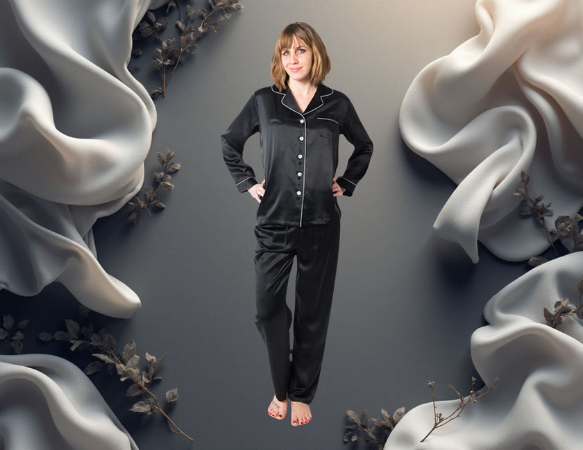 Women's Mulberry Silk Pajama Set Black