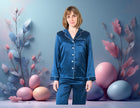 Women's Mulberry Silk Pajama Set Navy Blue