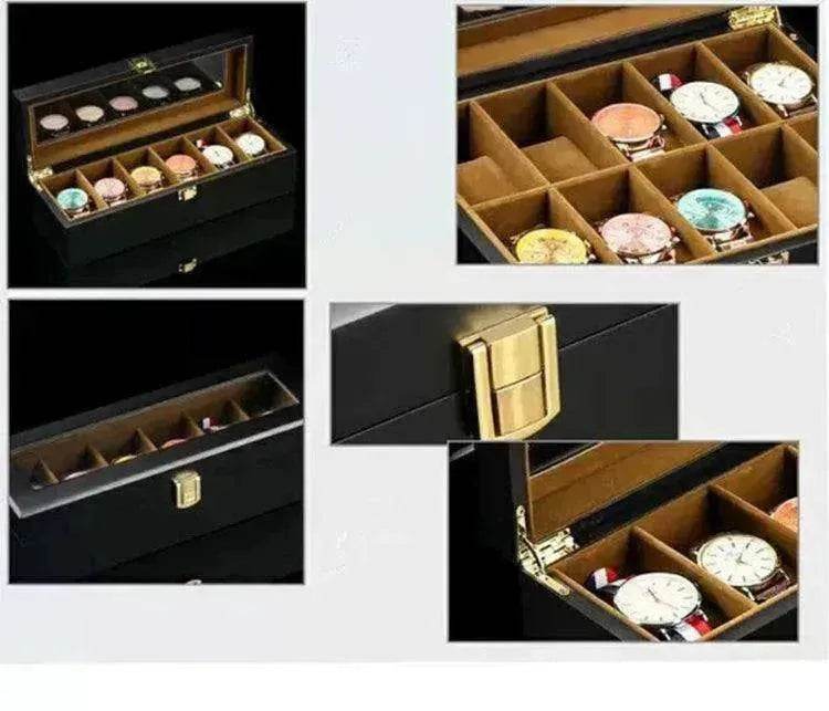 Wood Black Watch Storage Box Case Organizer Jewelry Holder