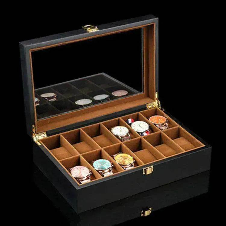 Wood Black Watch Storage Box Case Organizer Jewelry Holder