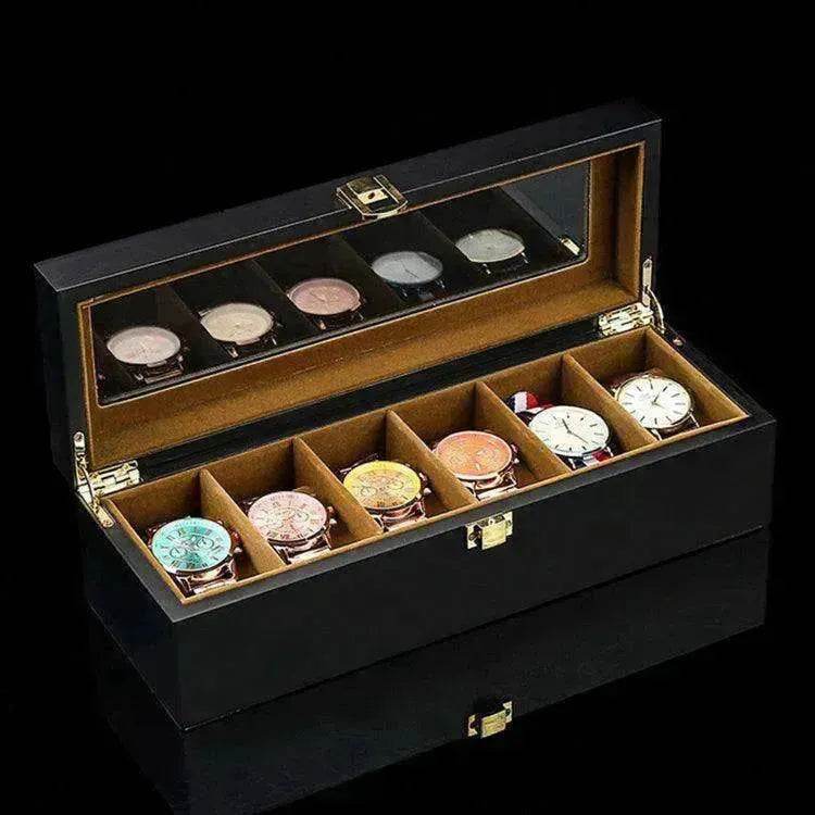 Wood Black Watch Storage Box Case Organizer Jewelry Holder
