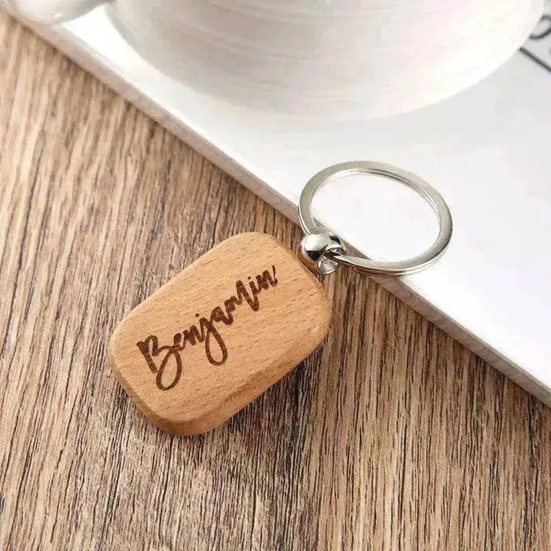 Wooden Engraved Lettering Name Pendant Keychain