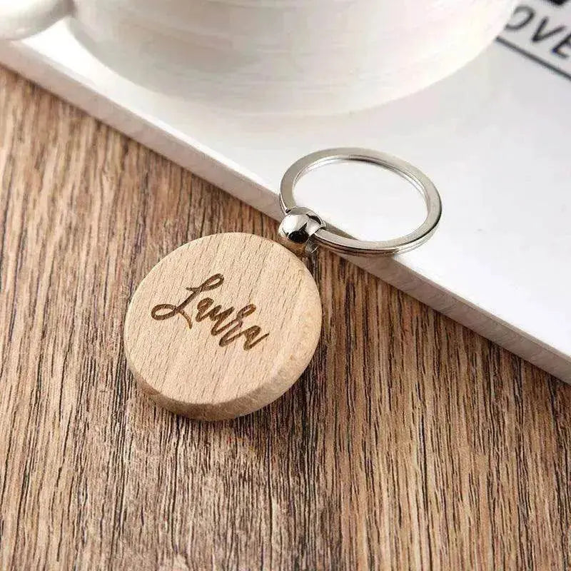 Wooden Engraved Lettering Name Pendant Keychain