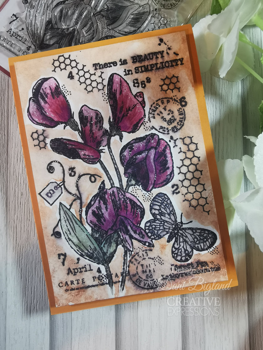 Woodware Clear Singles Sweet Pea Postcard 4 in x 6 in Stamp Set