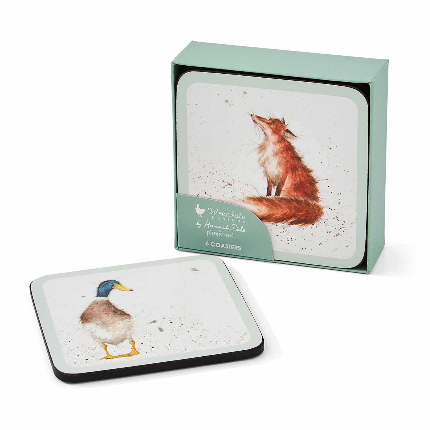 Wrendale Designs - Country Set - Country Animal Coasters (Set of 6) | 4x4 in