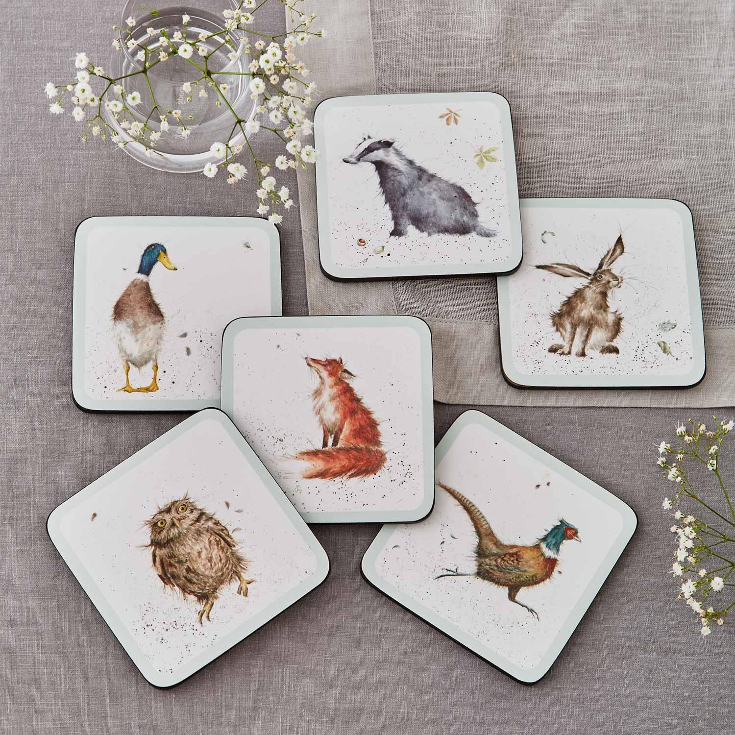 Wrendale Designs - Country Set - Country Animal Coasters (Set of 6) | 4x4 in