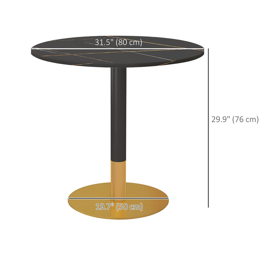 Rene Round Modern Dining Table with Faux Marble Top for Small Spaces-Black