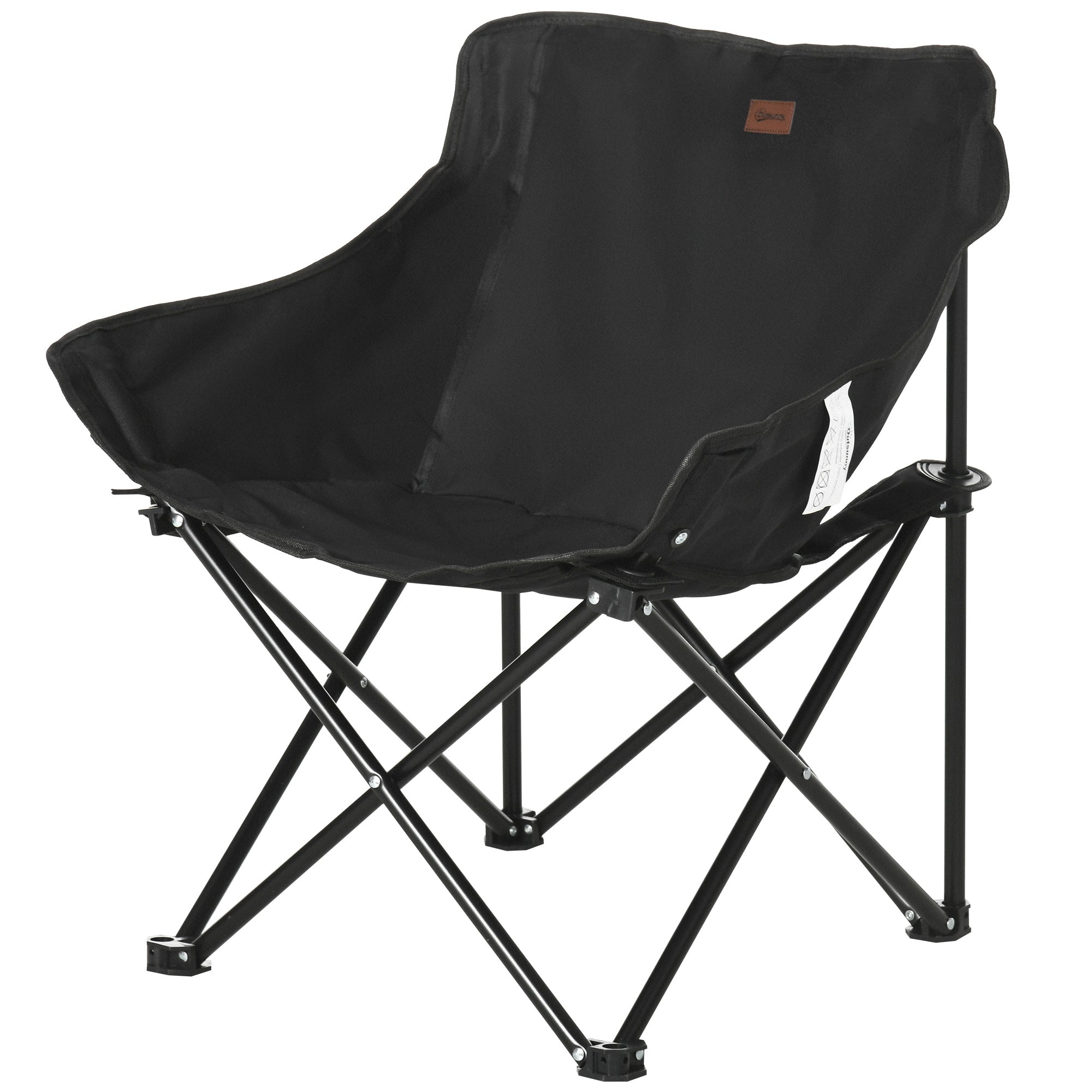 Outsunny Folding Camping Chair Lightweight Portable Chair for Outdoor Hiking Backpacking with Carry Bag Side Pocket Black